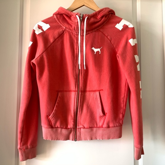 PINK Victoria's Secret Jackets & Blazers - VS PINK Funnel Neck Full Zip Hoodie Red Wash